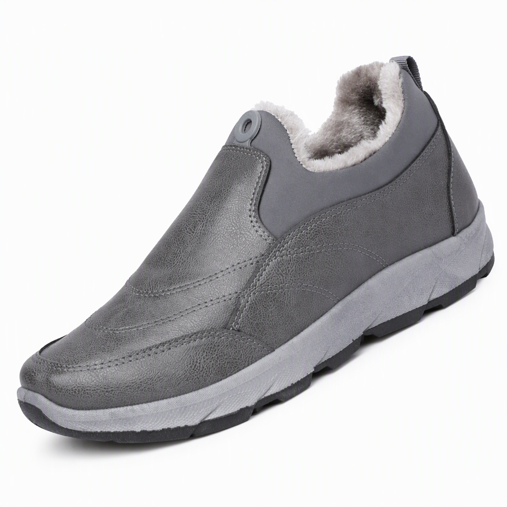 Vinterfottøy for menn med fleecefôr, vanntette slip-on-sko med sklisikker, myk såle – varme, uformelle sko i bomullsstoff for eldre