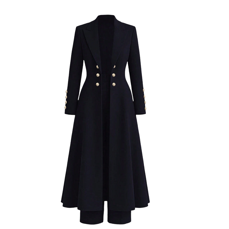 Elegant to-dørs høstoutfit for kvinner med retro langermet kåpe og enkle bukser