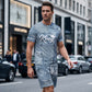 👕 Мъжки комплект, състоящ се от тениска в джинсов стил и шорти | Лека, проветрива екипировка за лятото ☀️