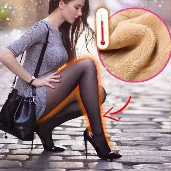 Faux Sheer Elastisk Tights med varmt plysjfôr