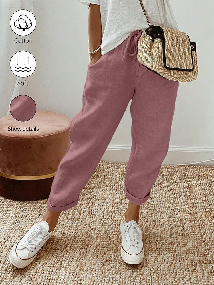 🔥Siste dagskampanje -50% rabatt 💕 Casual bukse i bomull og lin for kvinner