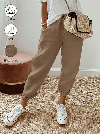 🔥Siste dagskampanje -50% rabatt 💕 Casual bukse i bomull og lin for kvinner