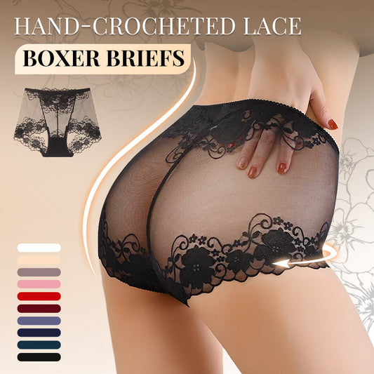 💥Håndheklet blonder med høy høyde Boxer Briefs for kvinner