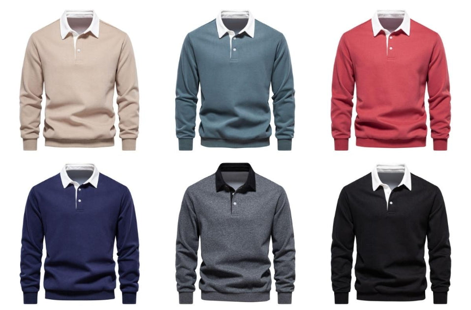 🔥Herre-fritids-bomulls-sweatshirt med lange ermer og krage