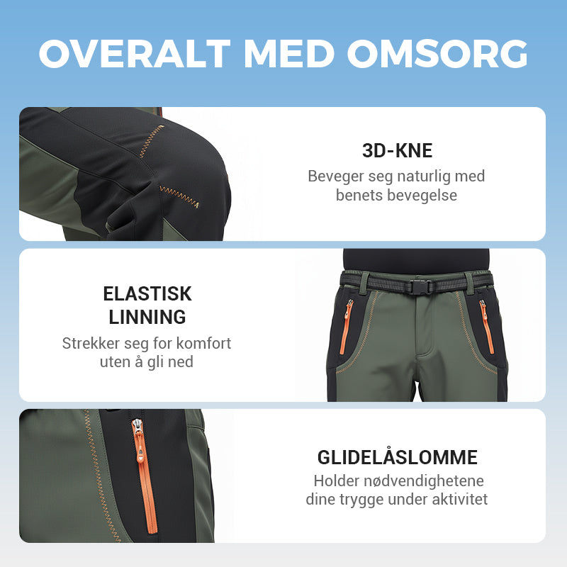 Vindtett vanntett, varm, elastisk midje turbukse