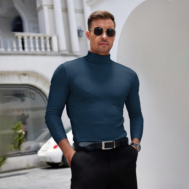 🔥Langermet T-skjorte med høy hals og slim fit for menn