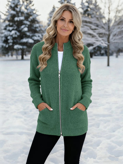 🎁 Ny modell 2026 💥 Strikkjakke med rund hals og glidelås 🧥