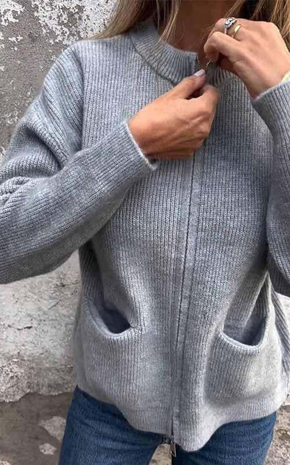 🎁 Ny modell 2026 💥 Strikkjakke med rund hals og glidelås 🧥