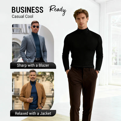 🔥Langermet T-skjorte med høy hals og slim fit for menn