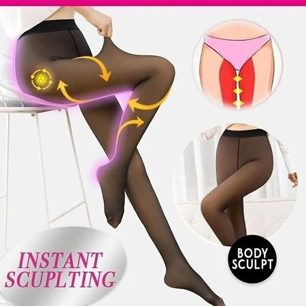 Faux Sheer Elastisk Tights med varmt plysjfôr