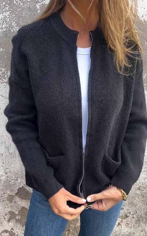 🎁 Ny modell 2026 💥 Strikkjakke med rund hals og glidelås 🧥