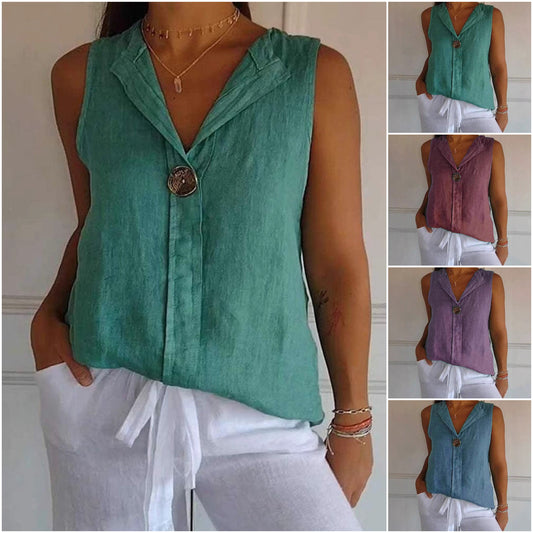 Топ без ръкави с V-образно деколте и бутон надолу