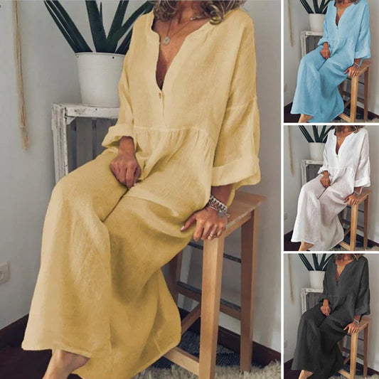 💖 Жените лятото памук лен голям Hem свободни рокли