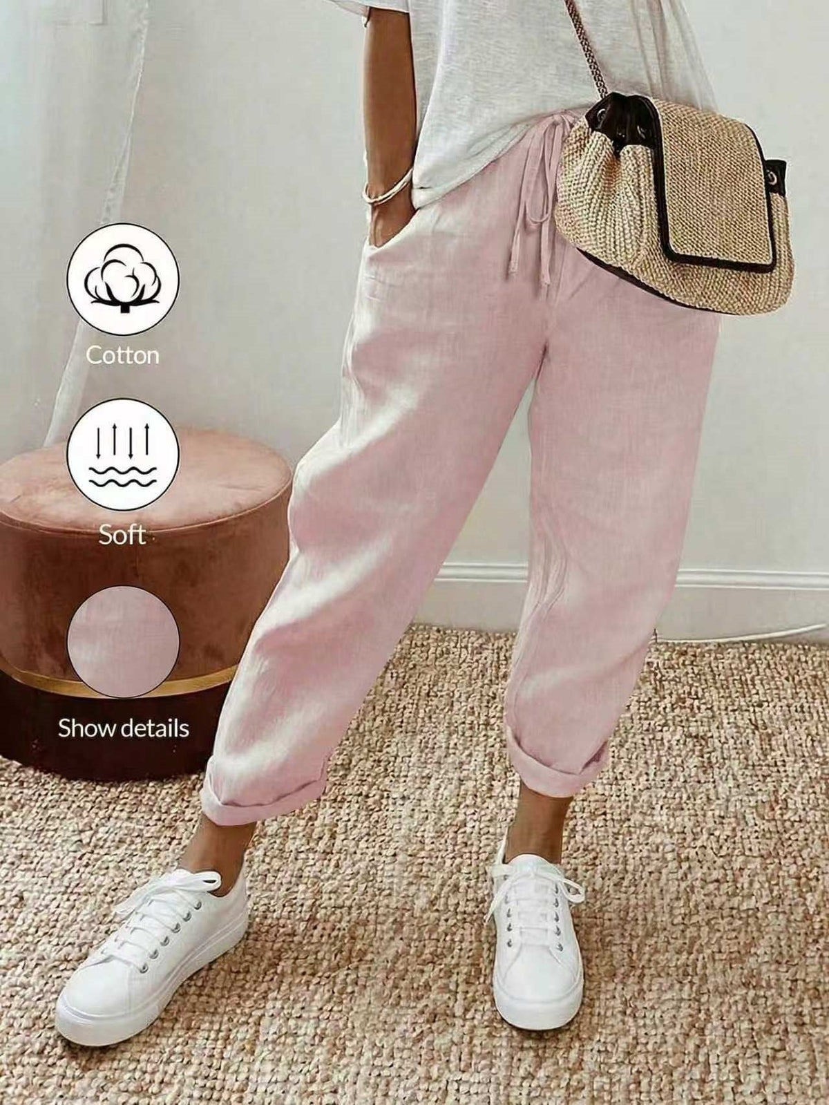 🔥Siste dagskampanje -50% rabatt 💕 Casual bukse i bomull og lin for kvinner