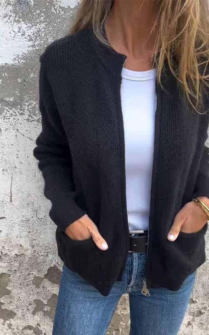 🎁 Ny modell 2026 💥 Strikkjakke med rund hals og glidelås 🧥