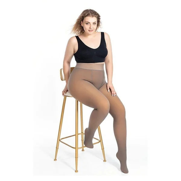 Faux Sheer Elastisk Tights med varmt plysjfôr