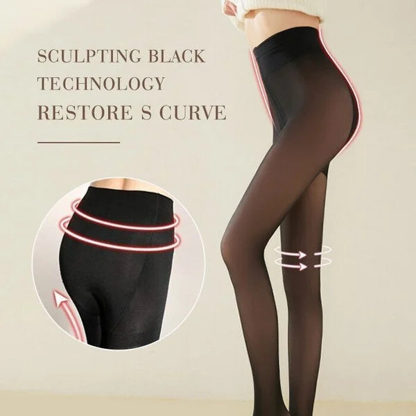 Faux Sheer Elastisk Tights med varmt plysjfôr