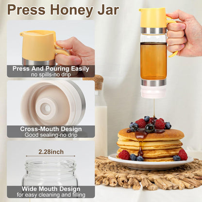 🍯✨9 унции стъклен дозатор за мед и сироп без капене