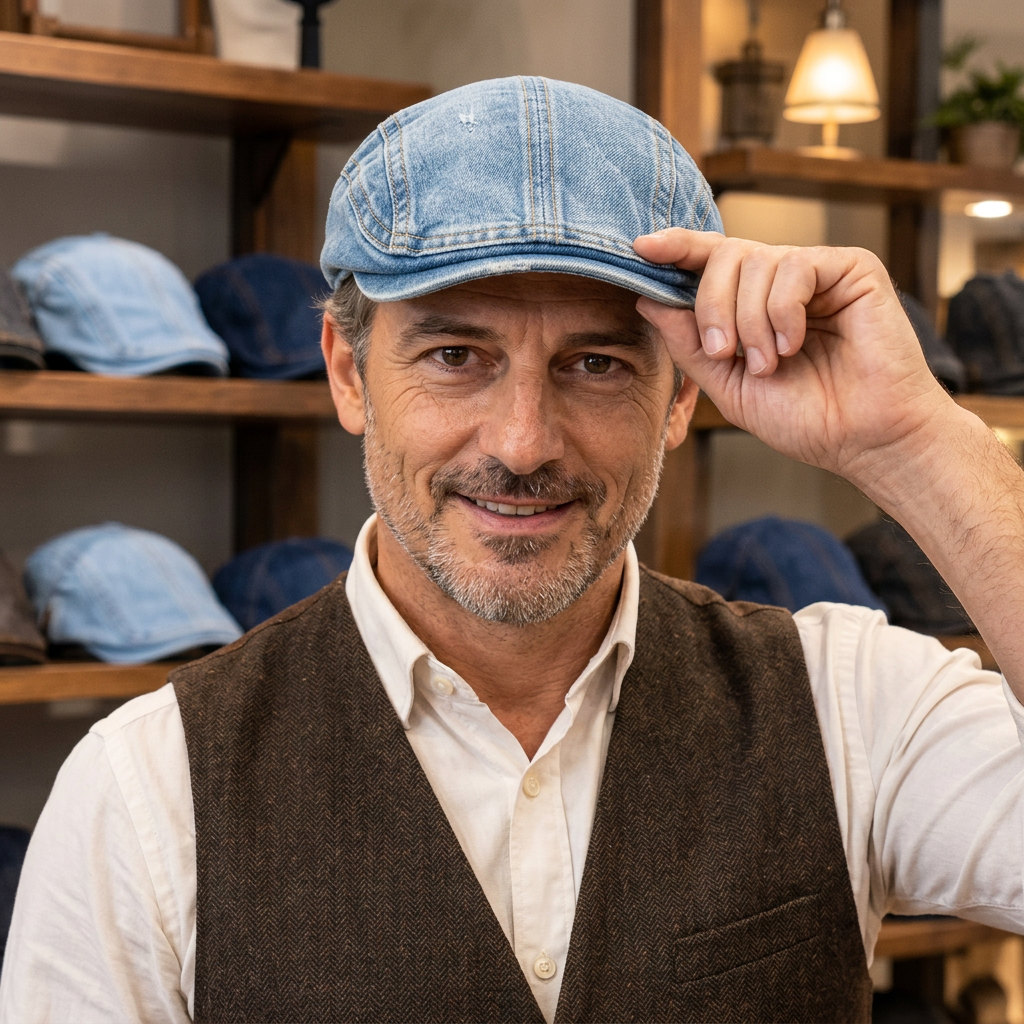 🔥 50% RABATT 🔥 Unisex Jeans Avislue – Klassisk Newsboy-Stil, Justerbar & Allsidig for Dame & Herre 🧢✨