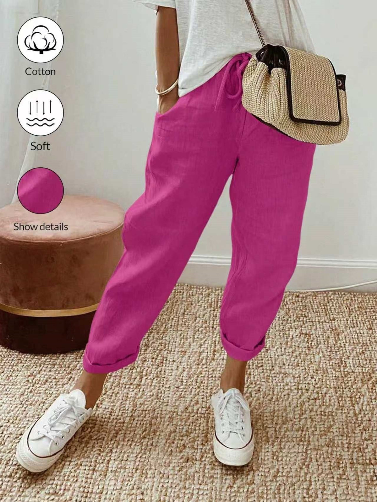 🔥Siste dagskampanje -50% rabatt 💕 Casual bukse i bomull og lin for kvinner