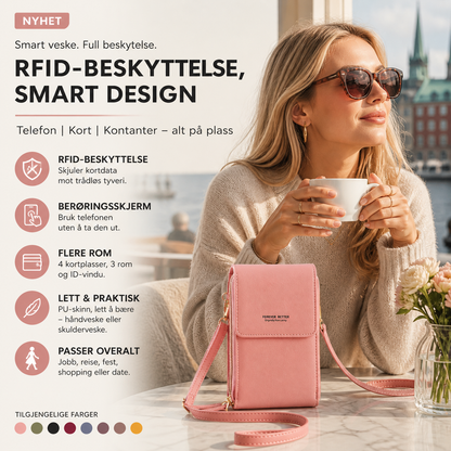 🔥50 % rabatt✨👛 RFID-beskyttet mobilveske i kunstskinn | 4 kortrom, justerbar stropp – til hverdag og reise