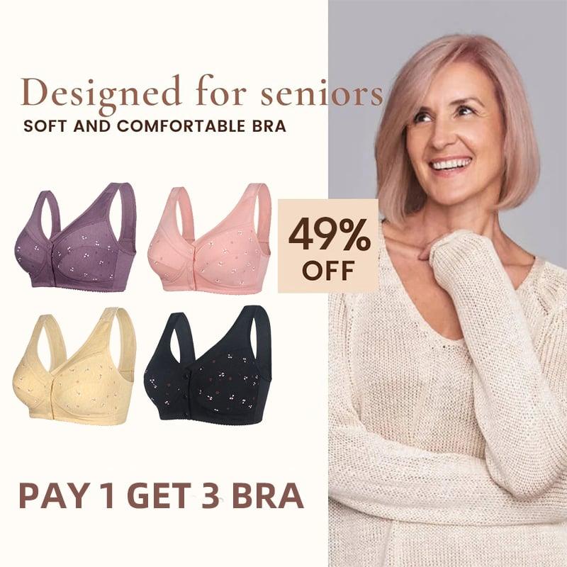 🔥Siste dag Kjøp 1 og få 2 gratis🔥Design for Senior-BH i bomull med frontlukking