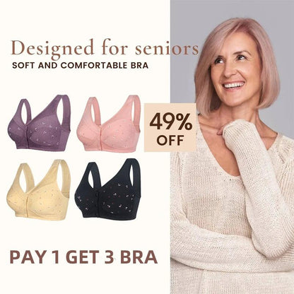 🔥Siste dag Kjøp 1 og få 2 gratis🔥Design for Senior-BH i bomull med frontlukking