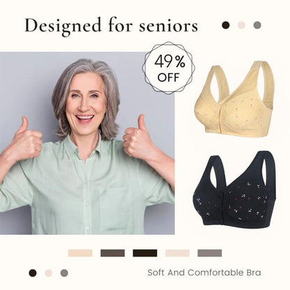 🔥Siste dag Kjøp 1 og få 2 gratis🔥Design for Senior-BH i bomull med frontlukking
