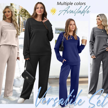 🔥50 % rabatt✨👚 Todelt damesett med topp i rund hals og bukse med snøring | Myk kvalitet og avslappet passform