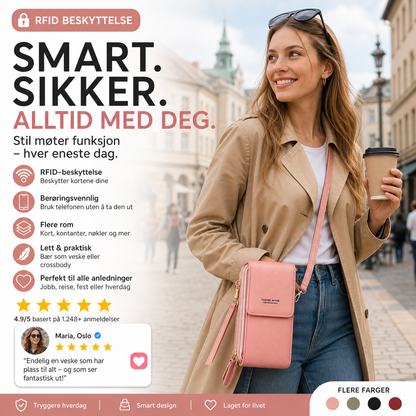🔥50 % rabatt✨👛 RFID-beskyttet mobilveske i kunstskinn | 4 kortrom, justerbar stropp – til hverdag og reise