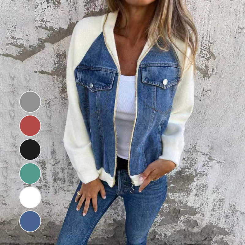 🔥Høstens nye produkter🔥Denimjakke med glidelås for dame