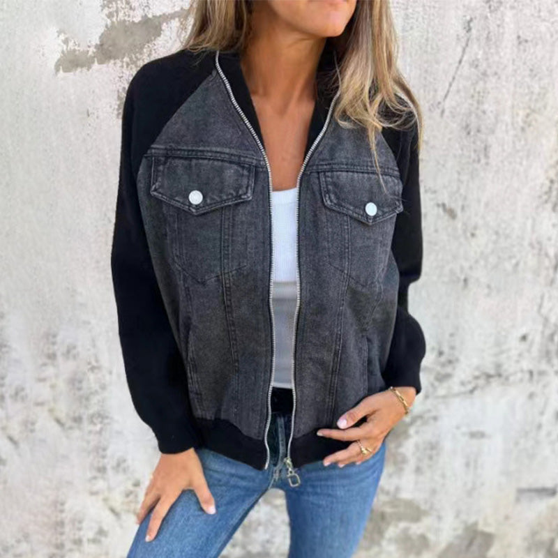 🔥Høstens nye produkter🔥Denimjakke med glidelås for dame