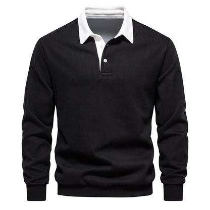 🔥Herre-fritids-bomulls-sweatshirt med lange ermer og krage