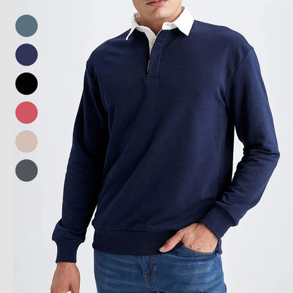 🔥Herre-fritids-bomulls-sweatshirt med lange ermer og krage
