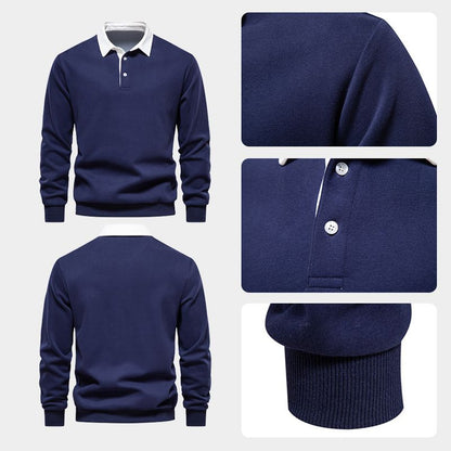 🔥Herre-fritids-bomulls-sweatshirt med lange ermer og krage