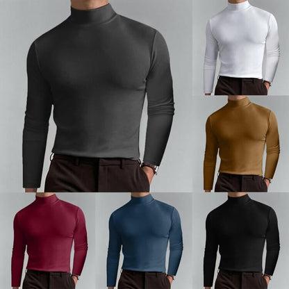 🔥Langermet T-skjorte med høy hals og slim fit for menn