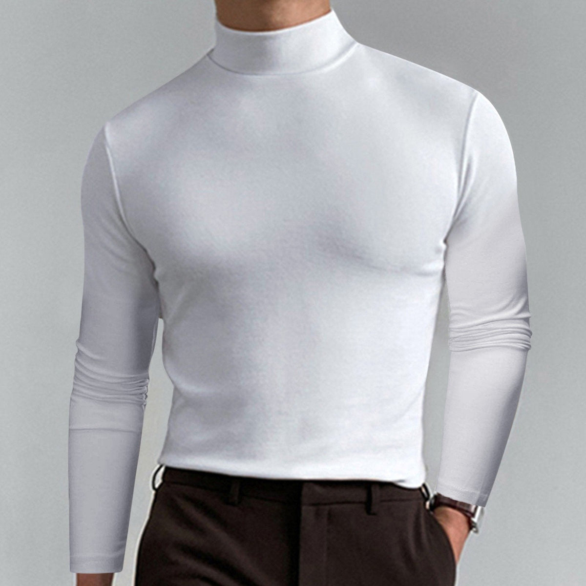 🔥Langermet T-skjorte med høy hals og slim fit for menn