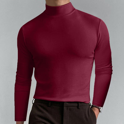 🔥Langermet T-skjorte med høy hals og slim fit for menn