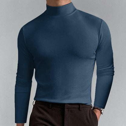 🔥Langermet T-skjorte med høy hals og slim fit for menn