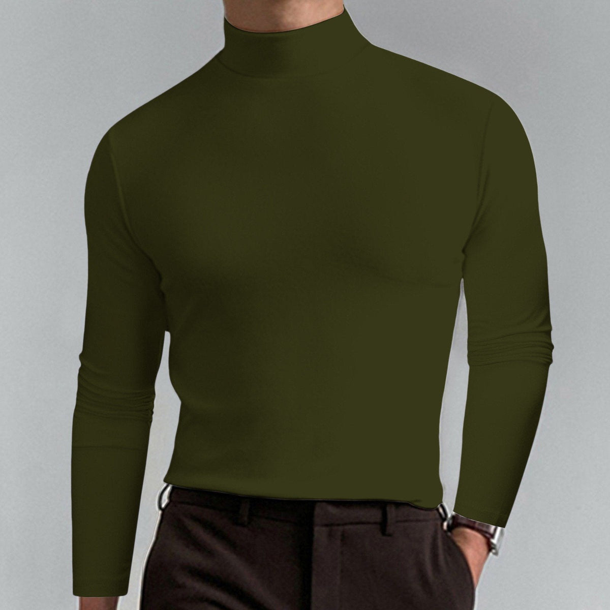🔥Langermet T-skjorte med høy hals og slim fit for menn