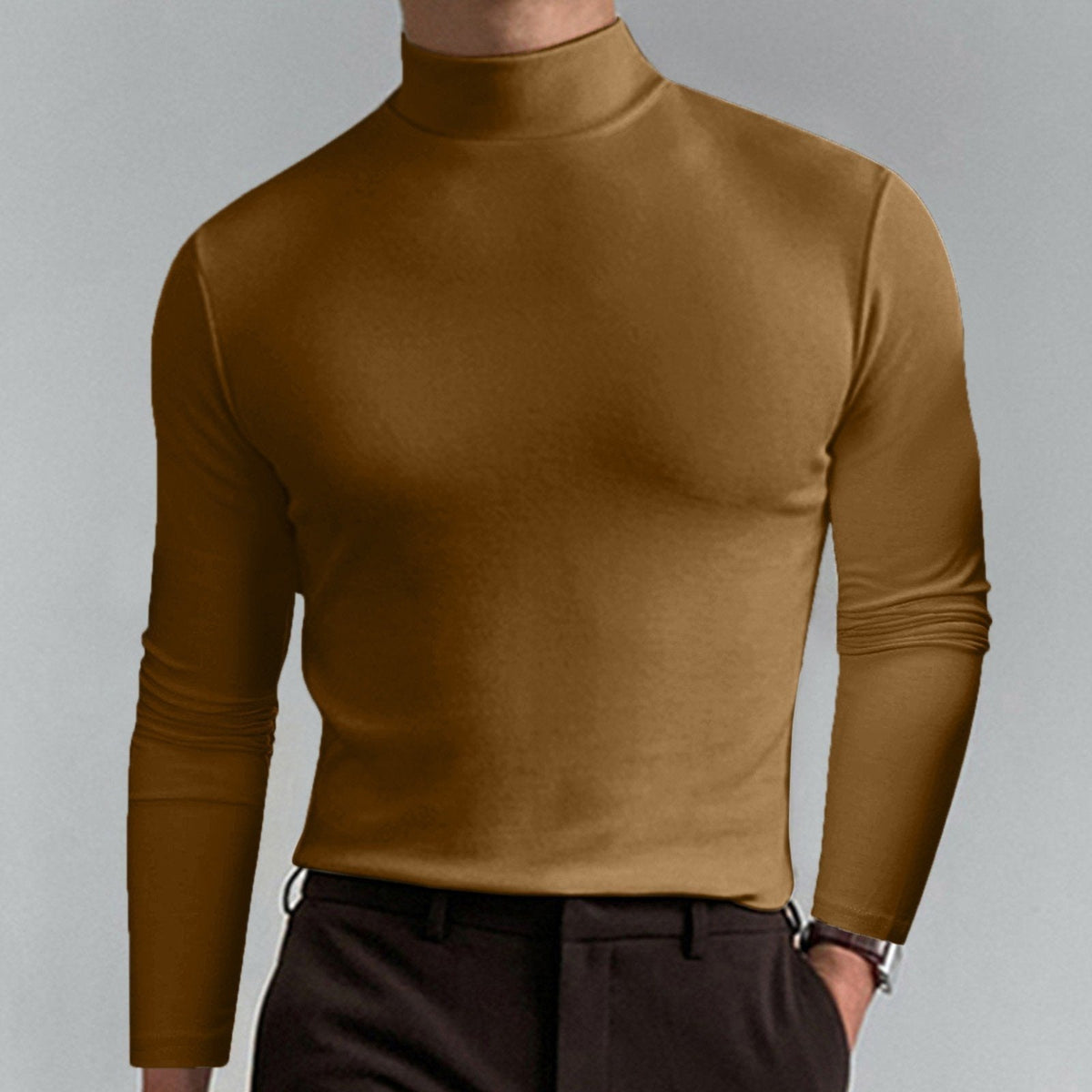 🔥Langermet T-skjorte med høy hals og slim fit for menn