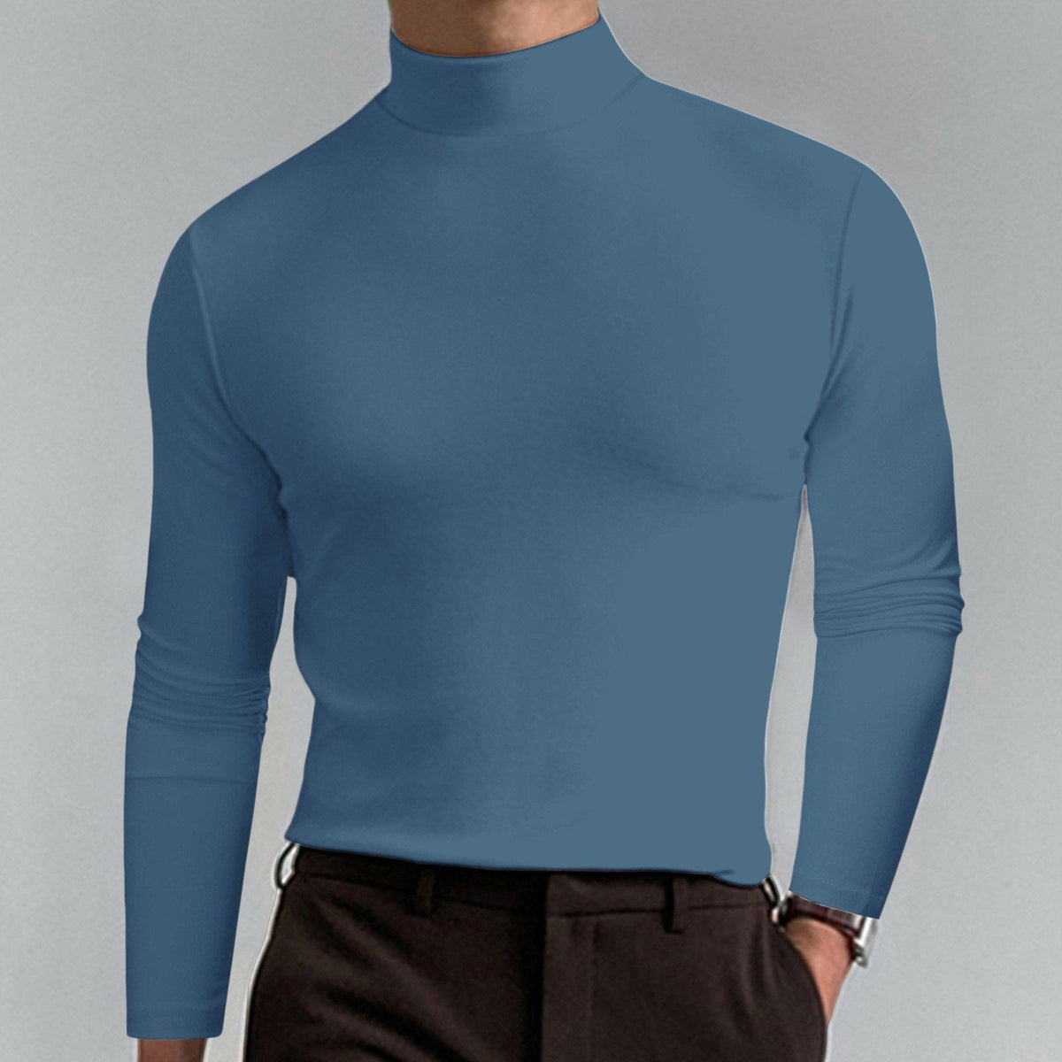 🔥Langermet T-skjorte med høy hals og slim fit for menn