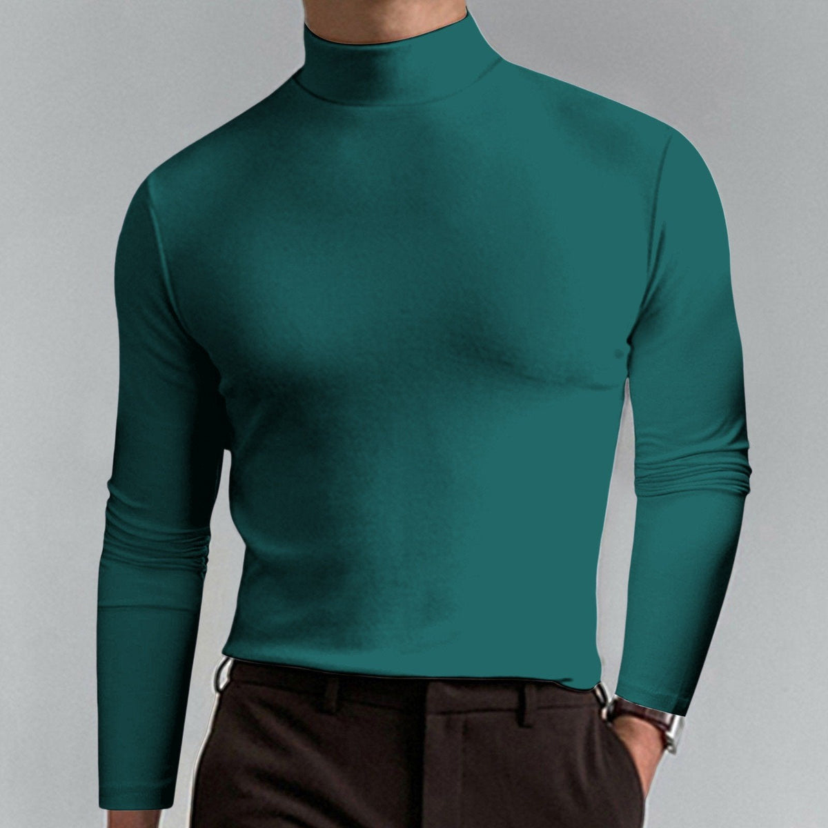 🔥Langermet T-skjorte med høy hals og slim fit for menn