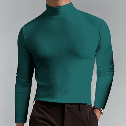 🔥Langermet T-skjorte med høy hals og slim fit for menn