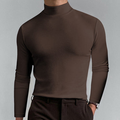 🔥Langermet T-skjorte med høy hals og slim fit for menn