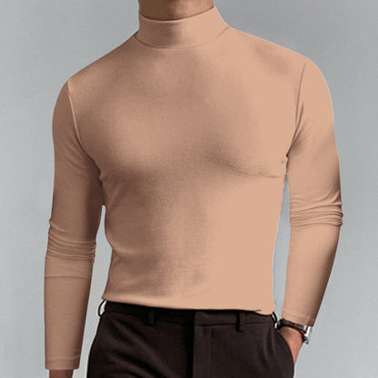 🔥Langermet T-skjorte med høy hals og slim fit for menn