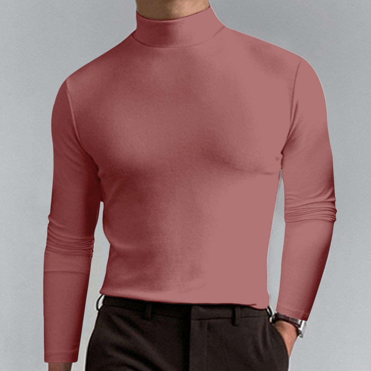 🔥Langermet T-skjorte med høy hals og slim fit for menn