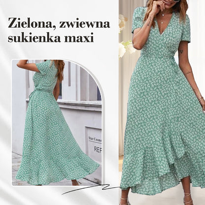 Пролет и лято Нови зелени рокли с V-образно деколте Polka Dot