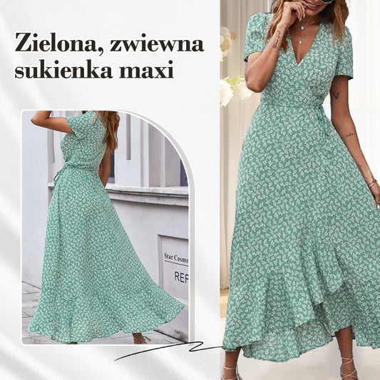 Пролет и лято Нови зелени рокли с V-образно деколте Polka Dot