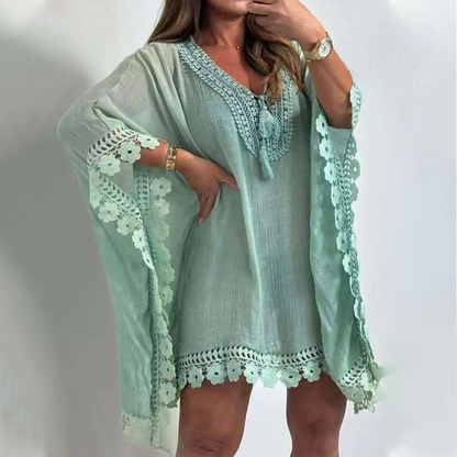 🔥Жените V-образно деколте плътен цвят мини рокля